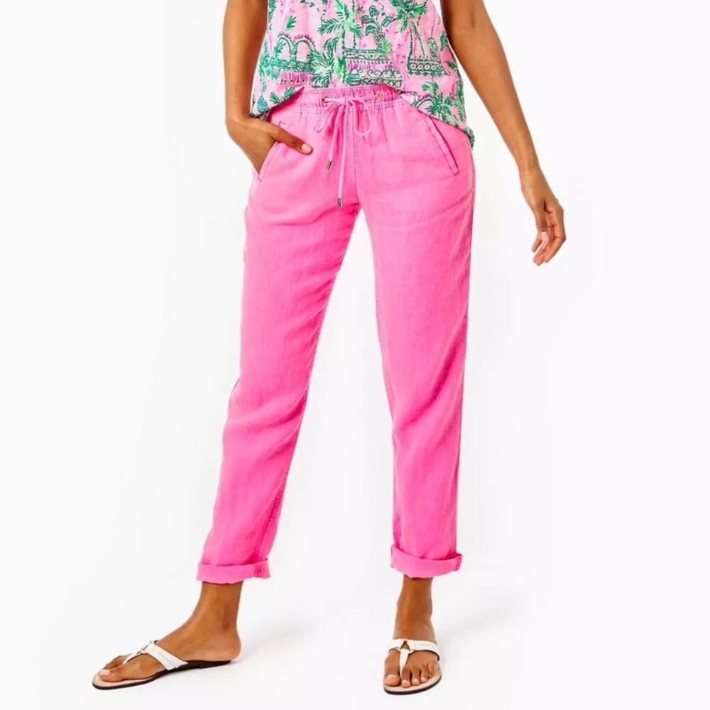 Lilly Pulitzer 31" Taron Mid-Rise Linen Pant in Pink